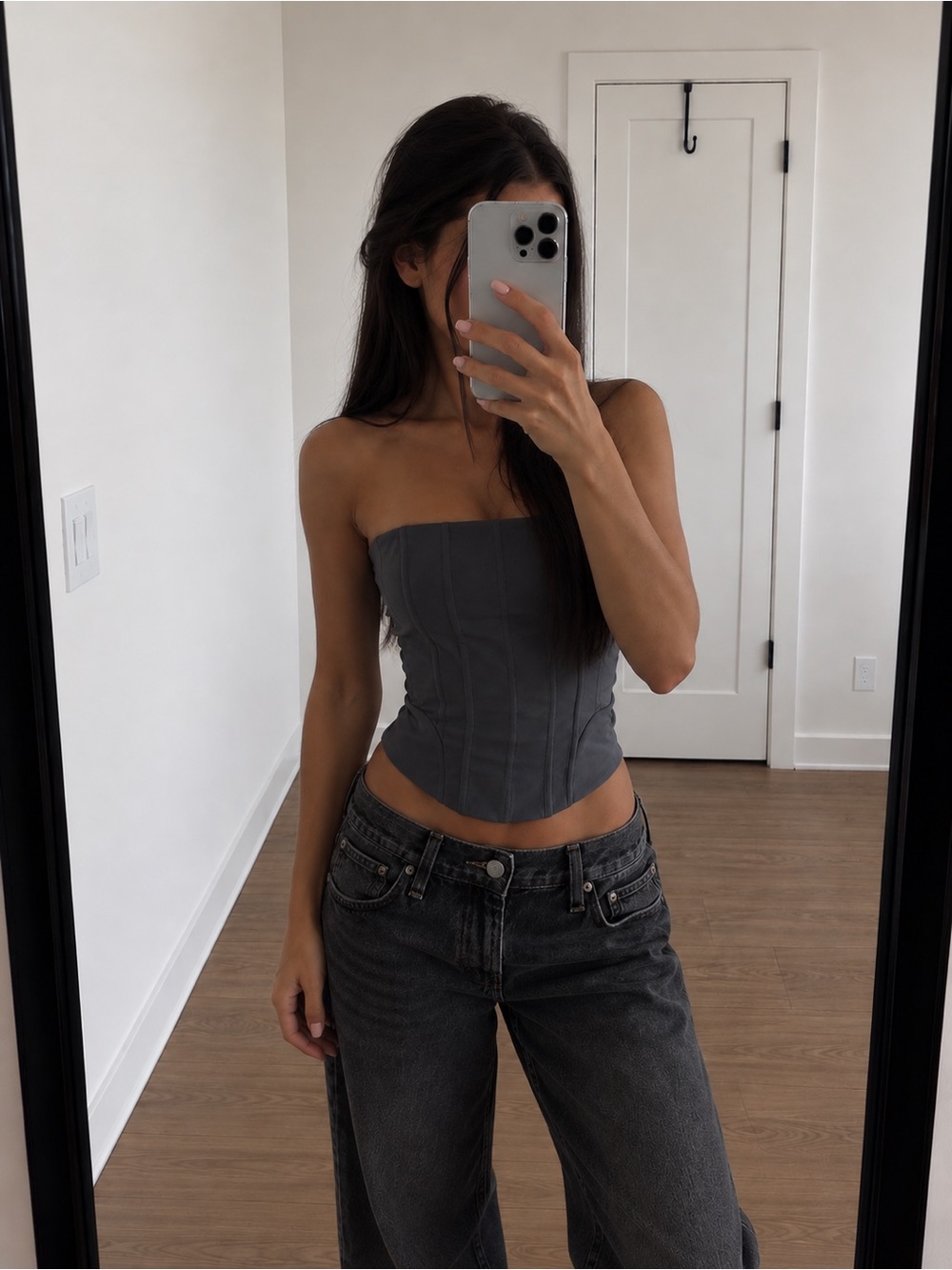 Garage Mesh Longline Tube Corset in Gray